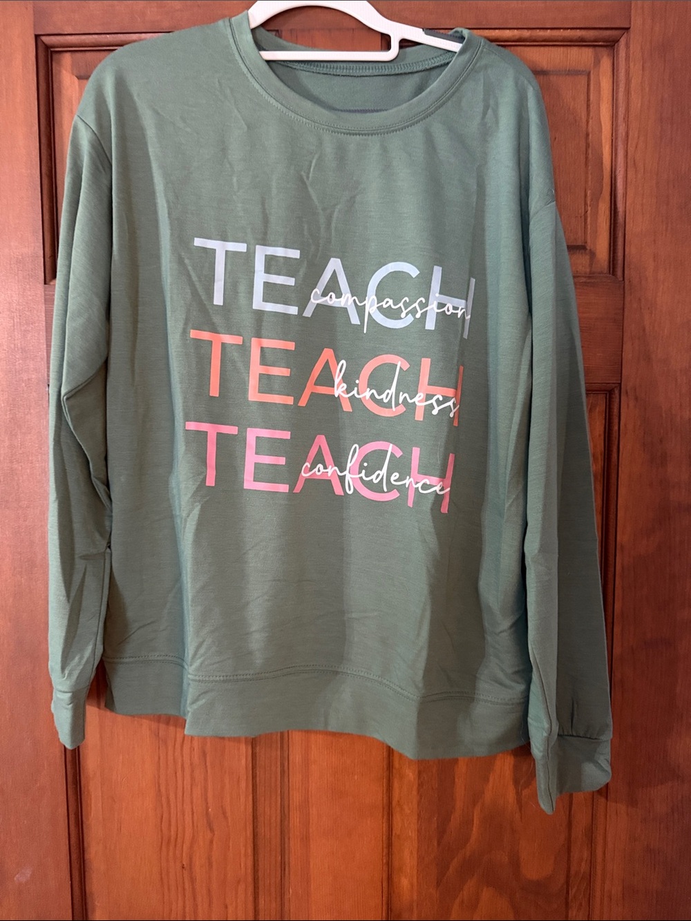 Teach Graphic Olive Green Pullover Sweatshirt